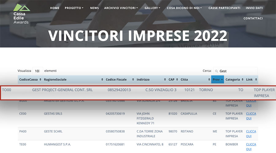 gest project cassa edile awards 2022
